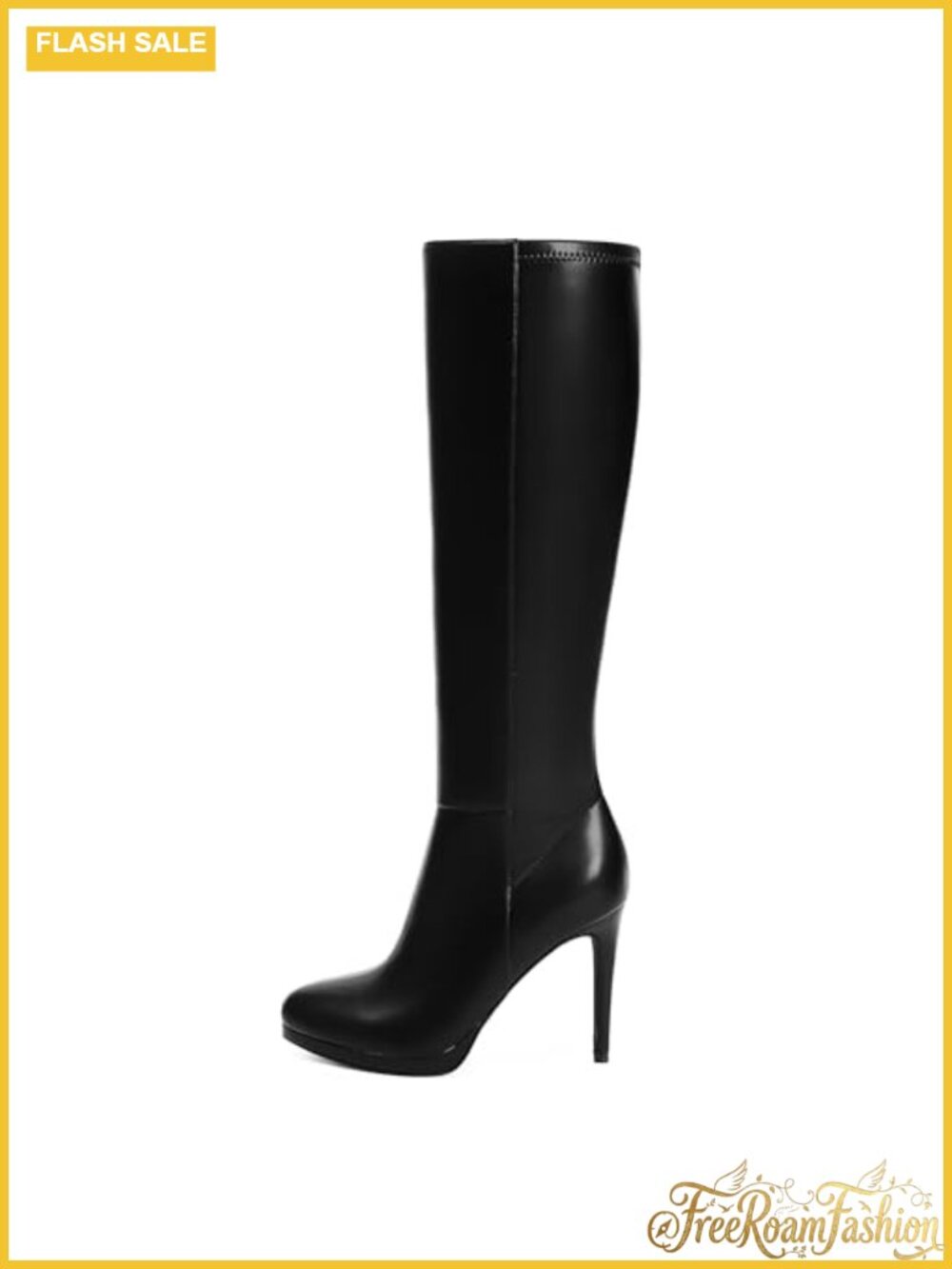 Knee High Platform Boots Stiletto Heel Round Toe PU Leather Women